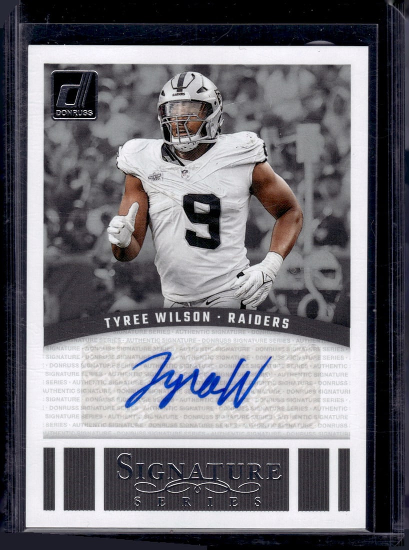 Tyree Wilson Auto 2024 Panini Donruss #SSE-TWI Las Vegas Raiders: Panini Select, Prizm, Mosaic, Contenders, Revolution, Phoenix, NBA Hoops, Rookie NFL Sports Trading Cards, Silver, SP, SSP, Wave Prizms, Numbered Cards, Basketball sports Cards for Sale Near Me, NBA C