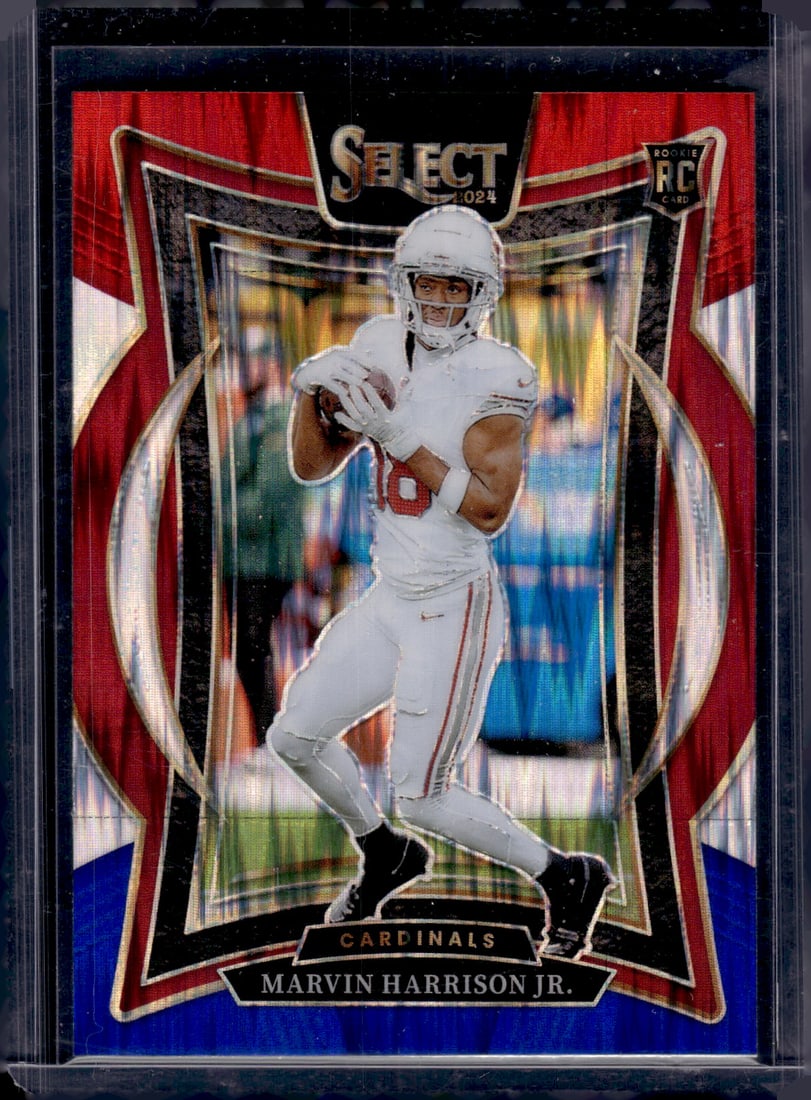 Marvin Harrison Jr. Rookie Card Red/Blue Shock Prizm 2024 Panini Select #28 Cardinals: Panini Select, Prizm, Mosaic, Contenders, Zenith, Phoenix, Illusions, Absolute, Rookie NFL Sports Trading Cards, SP, SSP, Cards, Football Cards for Sale Near Me, Superbowl & Hall of Fame Player Cards,