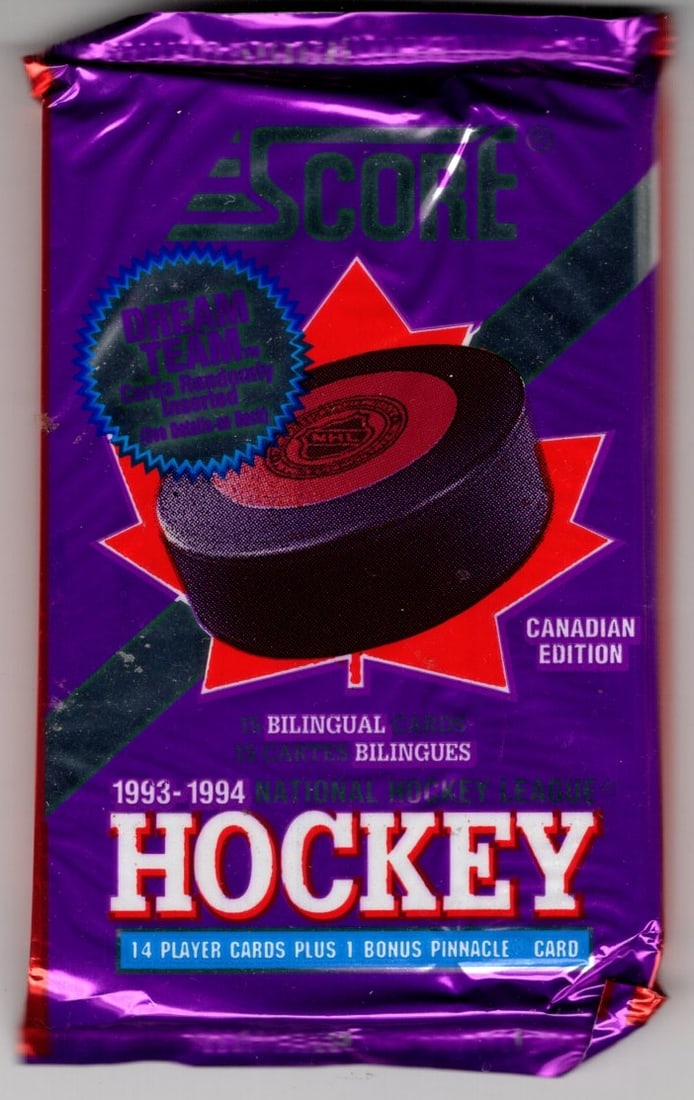 1993-94 Score Bilingual Canadian Edition Hockey Retail Box Pack: Score Vintage Hockey NHL Trading & Sports Cards, Brett Hull, Ray Bourque, Patrick Roy, Mario Lemieux, Wayne Gretzky, Old Sports Cards for Sale Near Me, Stanley Cup & Hall of Fame Players, Valuable Auc