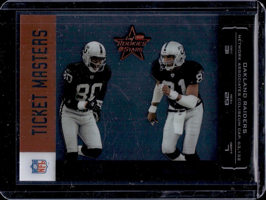 Jerry Rice/Tim Brown Ticket Masters /1250 2004 Leaf Rookies & Stars #TM-20 Raiders: Leaf, Vintage Football NFL Trading Cards, Old Sports Cards for Sale Near Me, Hall of Fame & Super Bowl Player Cards, Auction Memorabilia Lots for Sale on Line