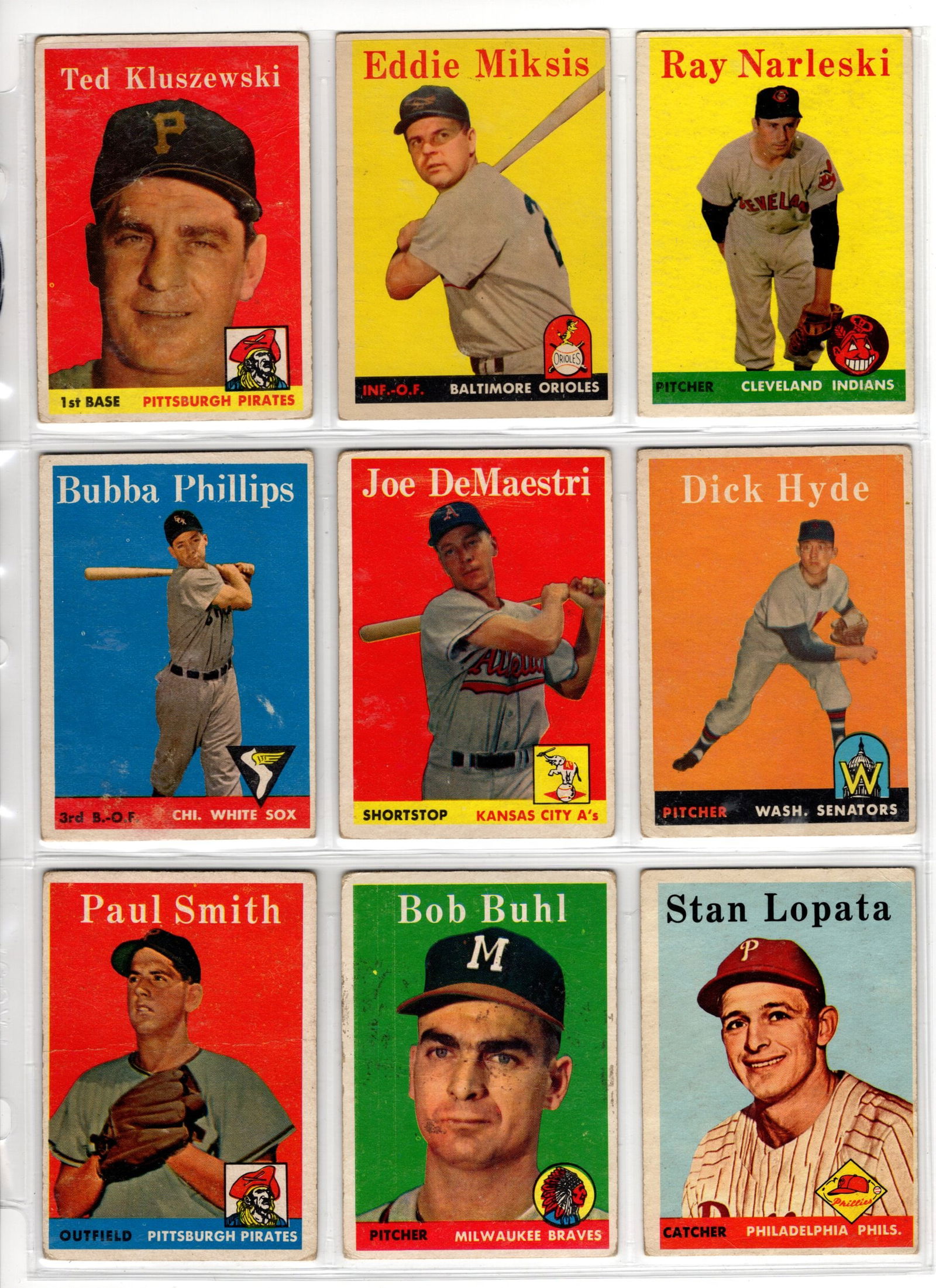Lot of 9 1958 Topps Vintage Baseball Cards. All Different, See Pictures For Condition (1 of 2)