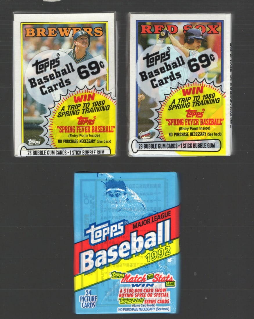 3 Count of Topps Cello Fat Packs: (2) 1988 Topps Series 1 & (1) 1992 Topps Series 1: Topps Vintage Rookie Basseball MLB Trading & Sports Cards, Rookie Cards in this Set are Tom Glavine, & Jim Abbott, Old Baseball and Sports Cards For Sale Near Me, World Series Players, Hall of Fame St