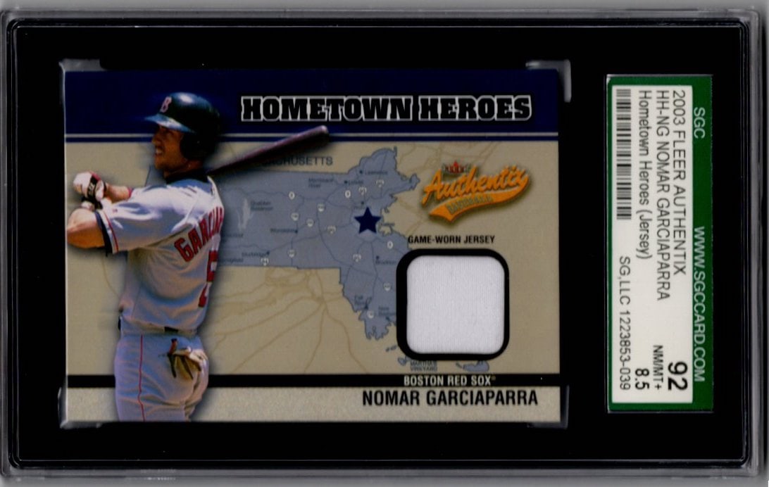 Nomar Garciaparra Game Worn Jersey Patch 2003 Fleer #HH-NG SGC 8.5 Boston Red Sox (1 of 2)