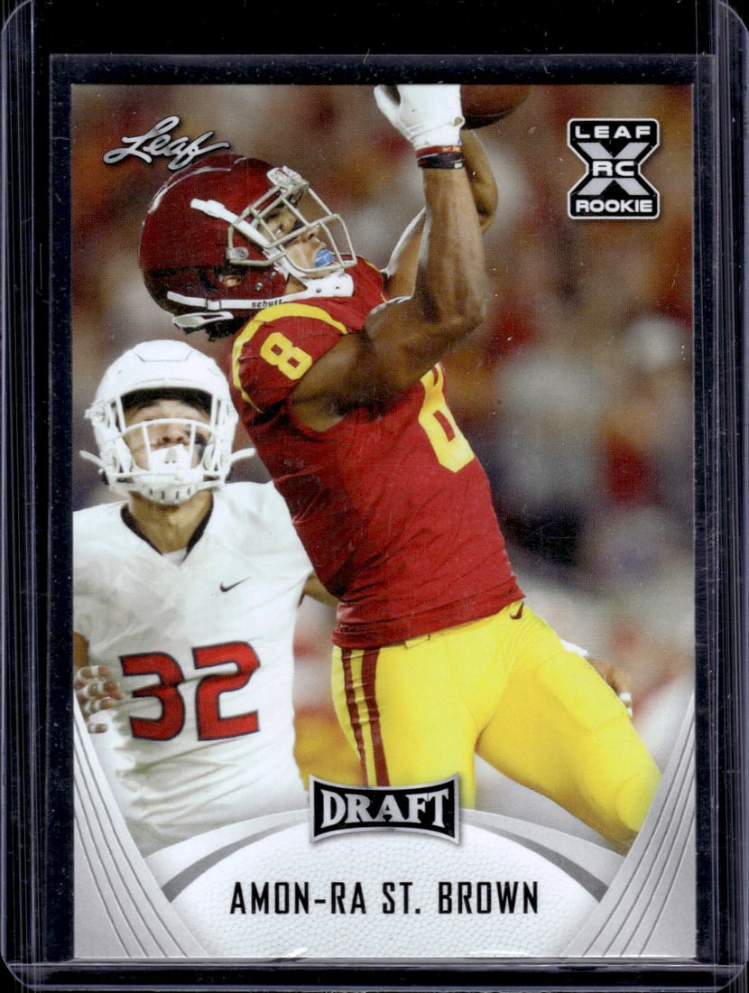 Amon-Ra St. Brown Rookie Card 2021 Leaf Draft #27 Detroit Lions: Leaf, Vintage Football NFL Trading Cards, Old Sports Cards for Sale Near Me, Hall of Fame & Super Bowl Player Cards, Auction Memorabilia Lots for Sale on Line