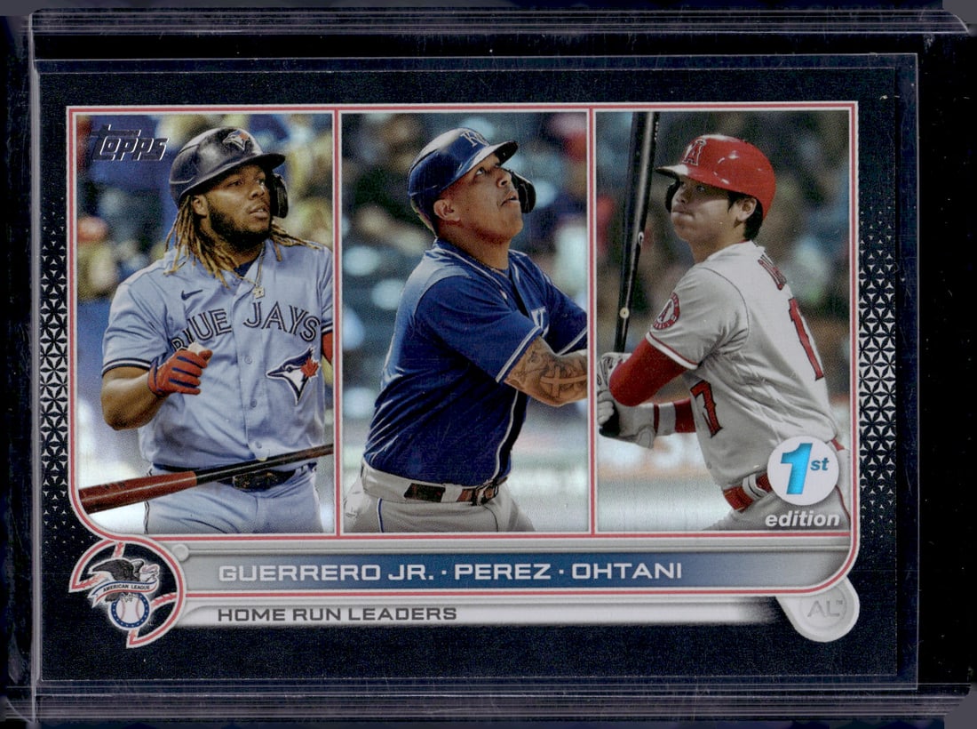 Ohtani/Guerrero Jr./Perez AL HR Leaders 1st Edition Black /25 2022 Topps #48 (1 of 2)
