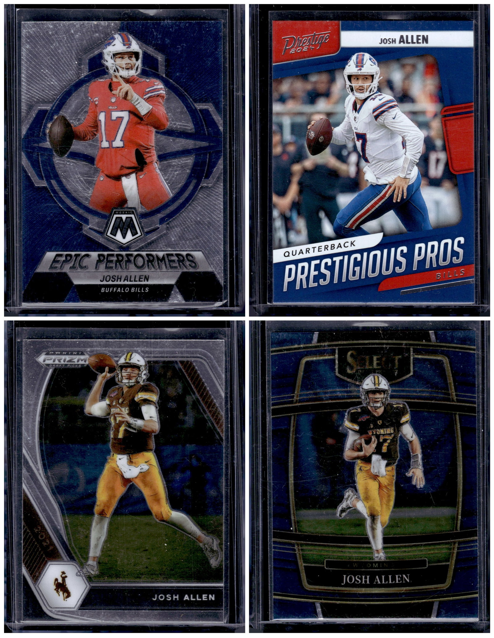 Lot of 4 Josh Allen Panini Football Cards: Panini Select, Prizm, Mosaic, Contenders, Zenith, Phoenix, Illusions, Absolute, Rookie NFL Sports Trading Cards, SP, SSP, Cards, Football Cards for Sale Near Me, Superbowl & Hall of Fame Player Cards,
