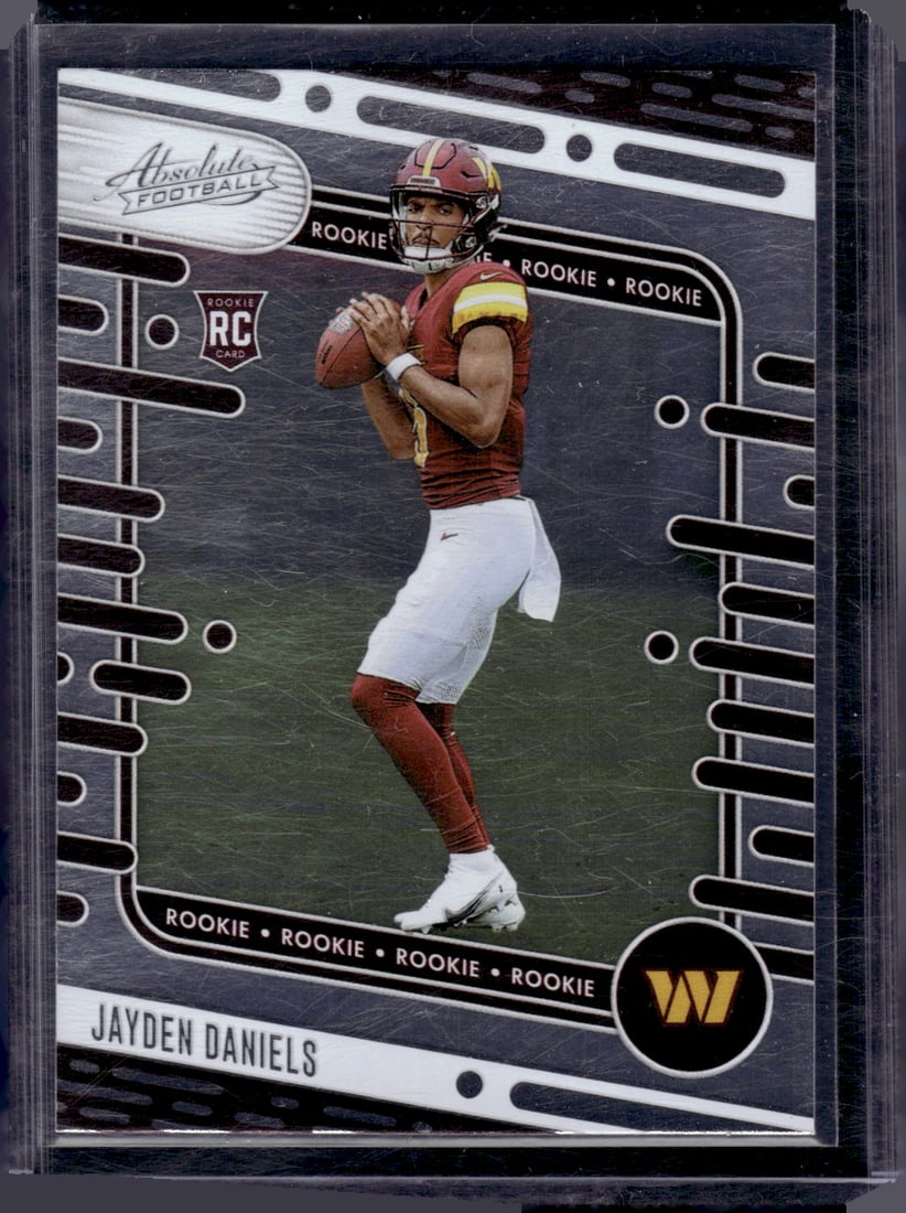 Jayden Daniels Rookie Card 2024 Panini Absolute #102 Washington Commanders: Panini Select, Prizm, Mosaic, Contenders, Zenith, Phoenix, Illusions, Absolute, Rookie NFL Sports Trading Cards, SP, SSP, Cards, Football Cards for Sale Near Me, Superbowl & Hall of Fame Player Cards,