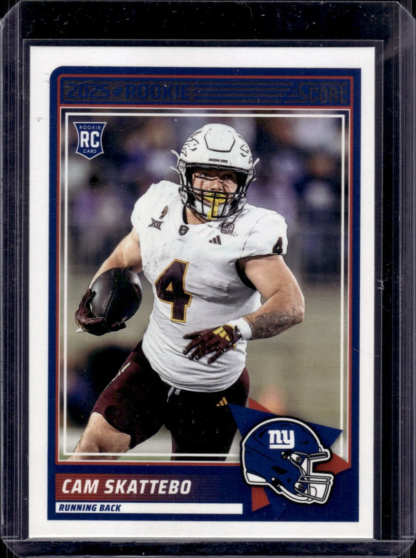 Cam Skattebo Rookie Card 2025 Panini Score #1 Arizona State, New York Giants: Panini Select, Prizm, Mosaic, Contenders, Zenith, Phoenix, Illusions, Absolute, Rookie NFL Sports Trading Cards, SP, SSP, Cards, Football Cards for Sale Near Me, Superbowl & Hall of Fame Player Cards,
