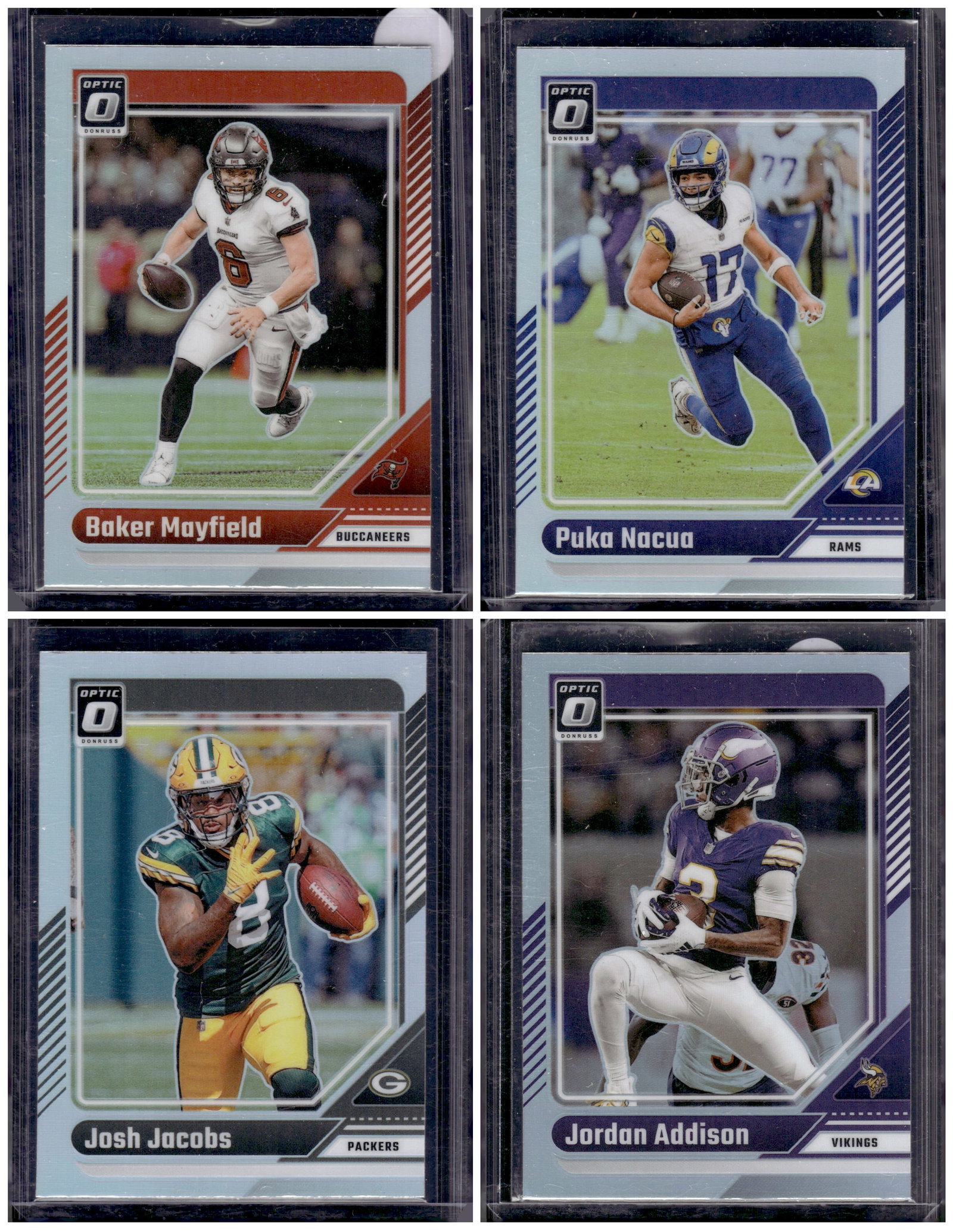 Lot of 4 2024 Donruss Optic NFL Holo Prizms. Mayfield, Nacua, Jacobs, Addison: Donruss Optic Football NLF Trading & Sports Cards, Sports Cards for Sale Near Me, Valuable Memorabilia Auction Lots Sold On Line, SP, SSP