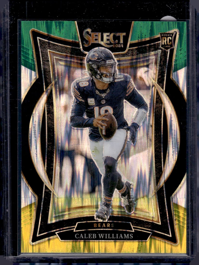 Caleb Williams Rookie Card Green/Yellow Shock Prizm 2024 Select #25 Chicago Bears: Panini Select, Prizm, Mosaic, Contenders, Zenith, Phoenix, Illusions, Absolute, Rookie NFL Sports Trading Cards, SP, SSP, Cards, Football Cards for Sale Near Me, Superbowl & Hall of Fame Player Cards,