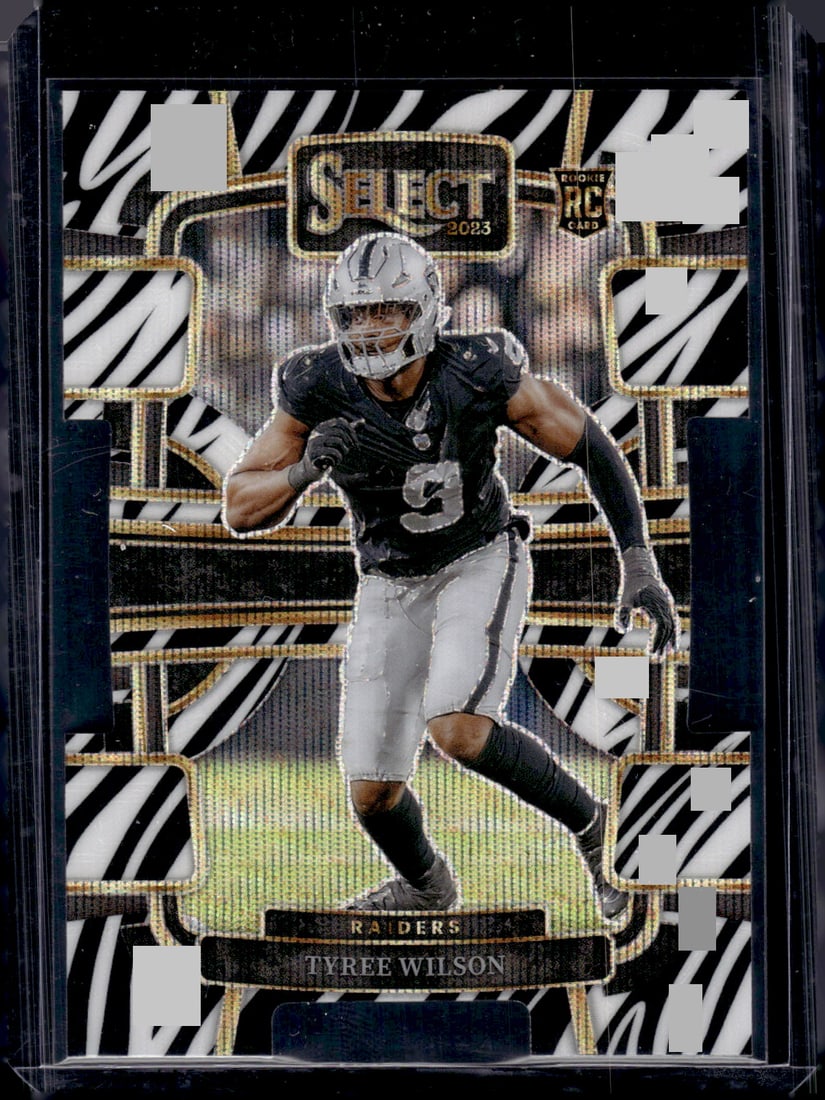Tyree Wilson Rookie Card Zebra Prizm Die Cut SSP Case Hit 2023 Panini Select #60 Raiders (1 of 2)