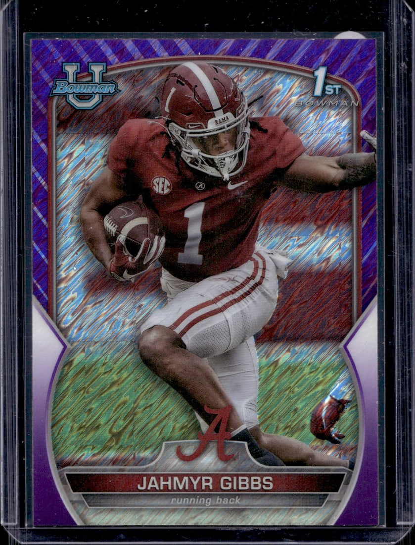 Jahmyr Gibbs 1st Bowman Purple Shimmer 2022 Bowman U Chrome #82 Bama, Lions (1 of 2)