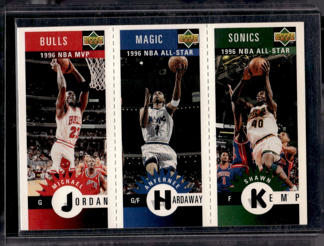 Michael Jordan/Anfernee Hardaway/Shawn Kemp 1996-97 Upper Deck: Upper Deck, Basketball NBA Trading & Sports Cards, Sports Cards for Sale Near Me, Chrome, Refractor, SP, SSP, Valuable Auction Memorabilia Lots Sold On Line, NBA Championship & Hall of Fame Player Car
