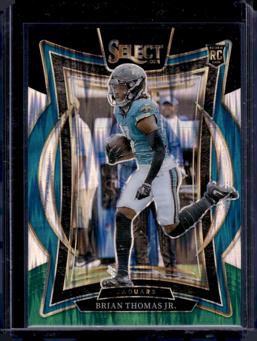 Brian Thomas Jr. Rookie Card Black/Green Shock Prizm 2024 Select #91 Jaguars: Panini Select, Prizm, Mosaic, Contenders, Zenith, Phoenix, Illusions, Absolute, Rookie NFL Sports Trading Cards, SP, SSP, Cards, Football Cards for Sale Near Me, Superbowl & Hall of Fame Player Cards,