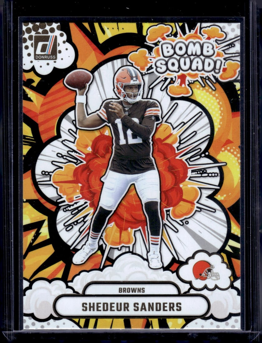 Shedeur Sanders Rookie Card Bomb Squad 2025 Panini Donruss #BS-SSS Cleveland Browns: Panini Select, Prizm, Mosaic, Contenders, Zenith, Phoenix, Illusions, Absolute, Rookie NFL Sports Trading Cards, SP, SSP, Cards, Football Cards for Sale Near Me, Superbowl & Hall of Fame Player Cards,