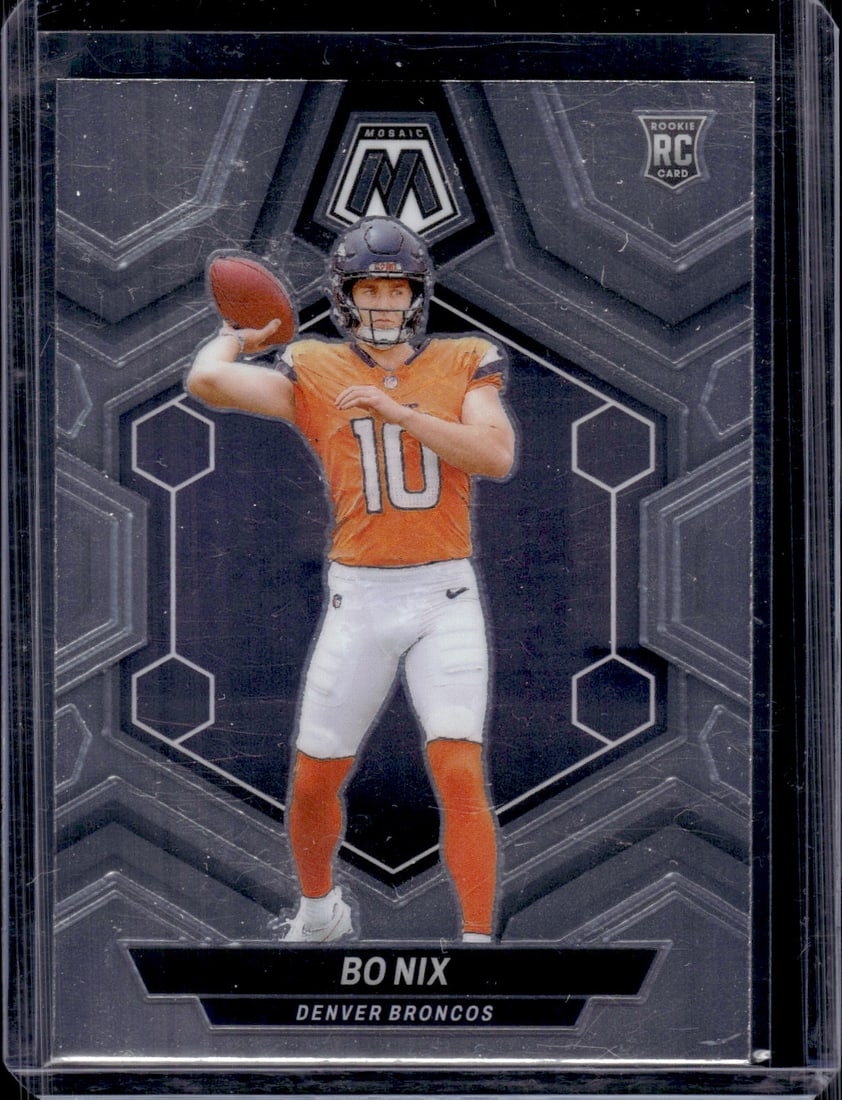 Bo Nix Rookie Card 2024 Panini Mosaic #312 Denver Broncos: Panini Select, Prizm, Mosaic, Contenders, Zenith, Phoenix, Illusions, Absolute, Rookie NFL Sports Trading Cards, SP, SSP, Cards, Football Cards for Sale Near Me, Superbowl & Hall of Fame Player Cards,