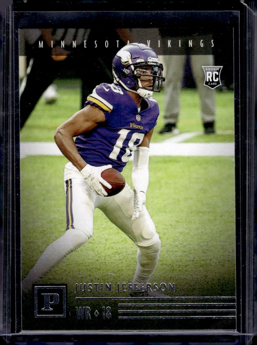 Justin Jefferson Rookie Card 2020 Panini Chronicles Panini #PA-23 Minnesota Vikings: Panini Select, Prizm, Mosaic, Contenders, Zenith, Phoenix, Illusions, Absolute, Rookie NFL Sports Trading Cards, SP, SSP, Cards, Football Cards for Sale Near Me, Superbowl & Hall of Fame Player Cards,
