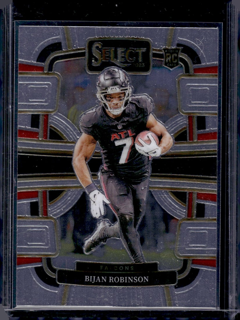 Bijan Robinson Rookie Card 2023 Panini Select #4 Atlanta Falcons: Panini Select, Prizm, Mosaic, Contenders, Zenith, Phoenix, Illusions, Absolute, Rookie NFL Sports Trading Cards, SP, SSP, Cards, Football Cards for Sale Near Me, Superbowl & Hall of Fame Player Cards,