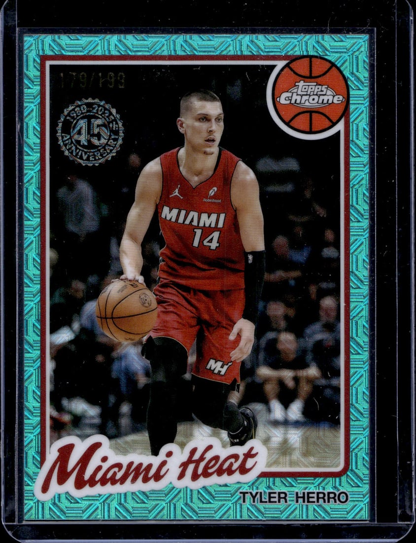 Tyler Herro Aqua Mojo /199 2025-26 Topps Chrome #TC-THR Miami Heat: Topps Basketball NBA Trading & Sports Cards, Sports Cards for Sale Near Me, Chrome, Refractor, SP, SSP, Valuable Auction Memorabilia Lots Sold On Line, NBA Championship & Hall of Fame Player Cards