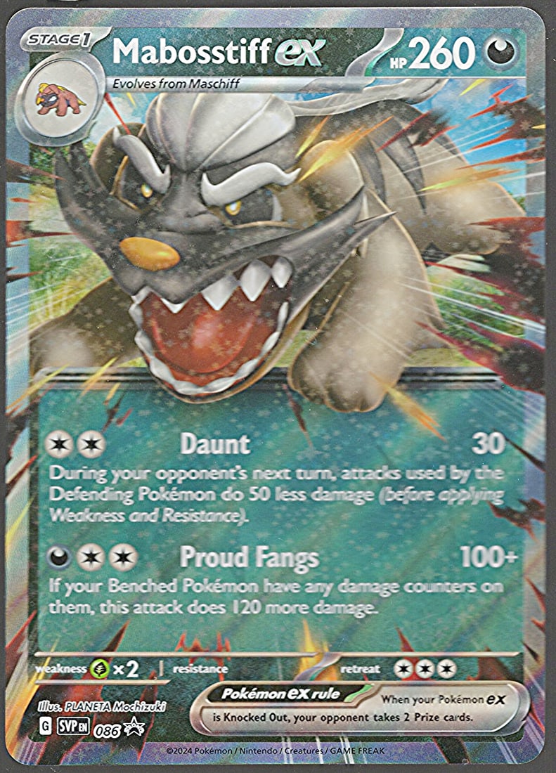 Mabosstiff Ex Oversized Promo Card #86: Pokemon Trading Card Game Cards, Charizard, Pikachu, Mewtwo, Reverse Holo, Holo Rare, Secret Rare Cards, Full Art Cards, Eevee, Ultra Rare Card, Illustration Rare, Special Illustration Rare SIR