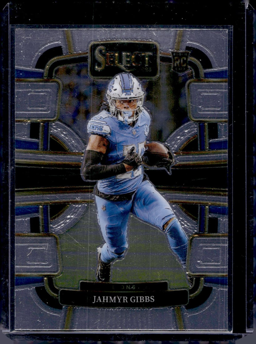 Jahmyr Gibbs Rookie Card 2023 Panini Select #34 Detroit Lions: Panini Select, Prizm, Mosaic, Contenders, Zenith, Phoenix, Illusions, Absolute, Rookie NFL Sports Trading Cards, SP, SSP, Cards, Football Cards for Sale Near Me, Superbowl & Hall of Fame Player Cards,