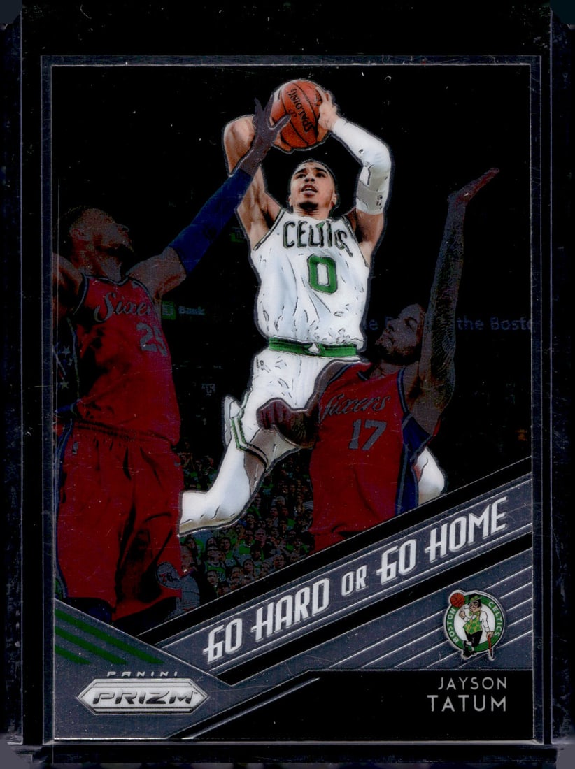 Jayson Tatum Go Hard or Go Home 2018-19 Panini Prizm #16 Boston Celtics: Panini Select, Prizm, Mosaic, Contenders, Revolution, Phoenix, NBA Hoops, Rookie NFL Sports Trading Cards, Silver, SP, SSP, Wave Prizms, Numbered Cards, Basketball sports Cards for Sale Near Me, NBA C