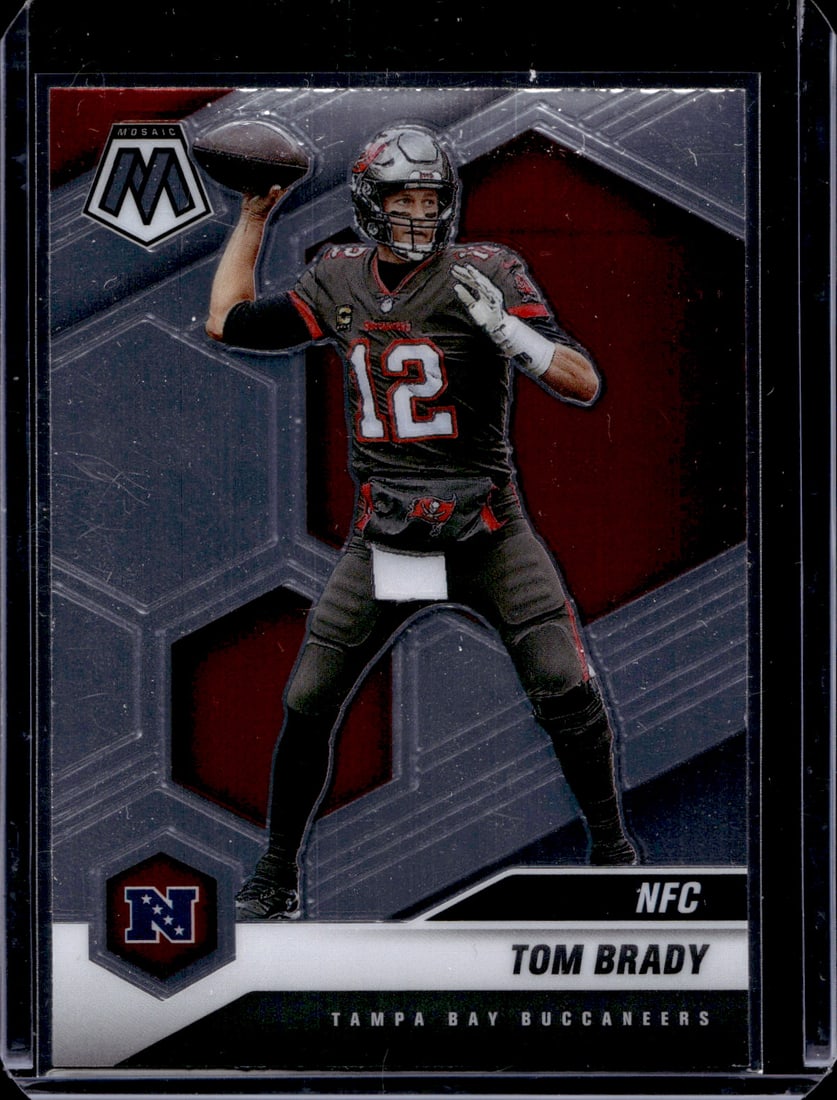 Tom Brady 2021 Panini Mosaic #201: Panini Select, Prizm, Mosaic, Contenders, Zenith, Phoenix, Illusions, Absolute, Rookie NFL Sports Trading Cards, SP, SSP, Cards, Football Cards for Sale Near Me, Superbowl & Hall of Fame Player Cards,
