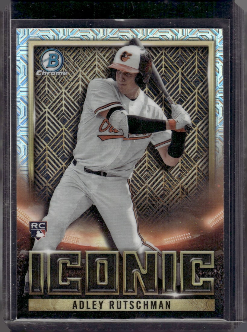 Adley Rutschman Iconic Mojo Refractor Rookie 2023 Bowman Chrome #BI-21 Orioles: Bowman Baseball MLB Trading & Sports Cards, Sports Cards for Sale Near Me, World Series & Hall of Fame Players, SP, SSP, Chrome, 1st Bowman, Auction Memorabilia Lots Sold On Line