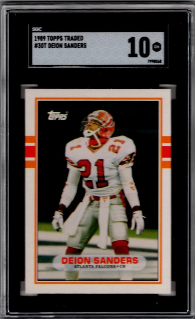 Deion Sanders Rookie Card 1989 Topps Traded #30T SGC 10 Atlanta Falcons (1 of 2)