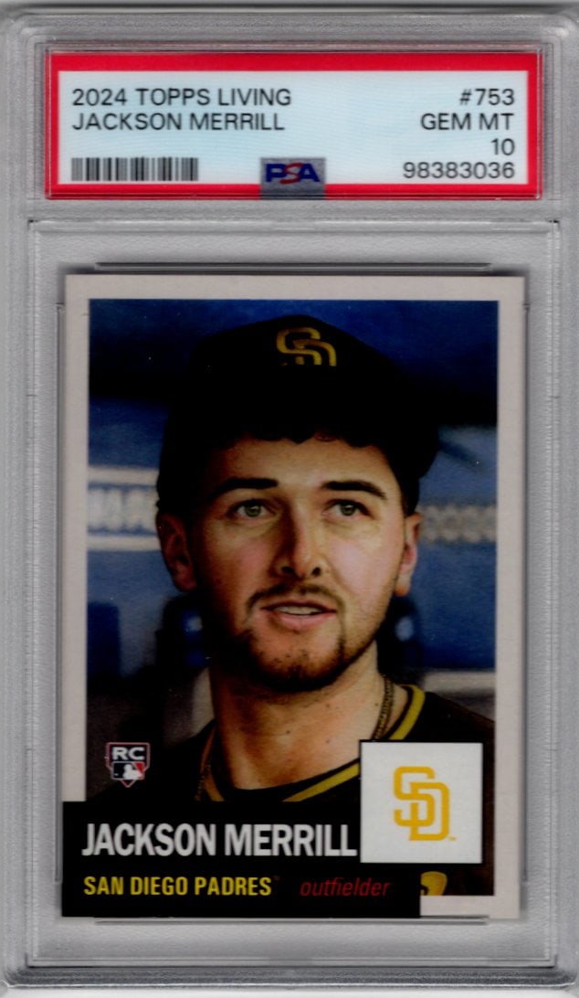 Jackson Merrill Rookie Card 2024 Topps Living #753 PSA 10 San Diego Padres (1 of 2)