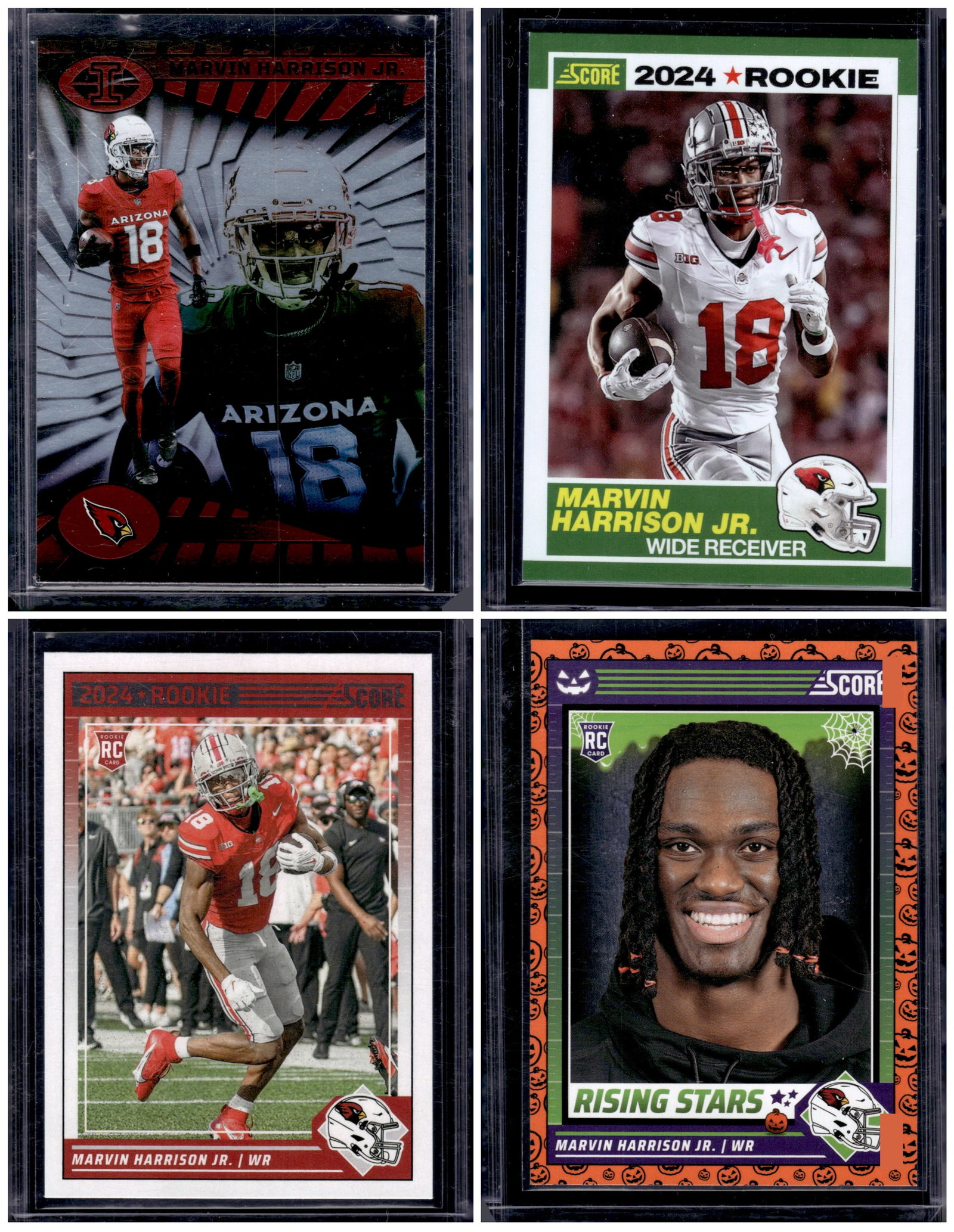 Lot of 4 Marvin Harrison Jr. Rookie Cards. All Panini, All Different: Panini Select, Prizm, Mosaic, Contenders, Zenith, Phoenix, Illusions, Absolute, Rookie NFL Sports Trading Cards, SP, SSP, Cards, Football Cards for Sale Near Me, Superbowl & Hall of Fame Player Cards,