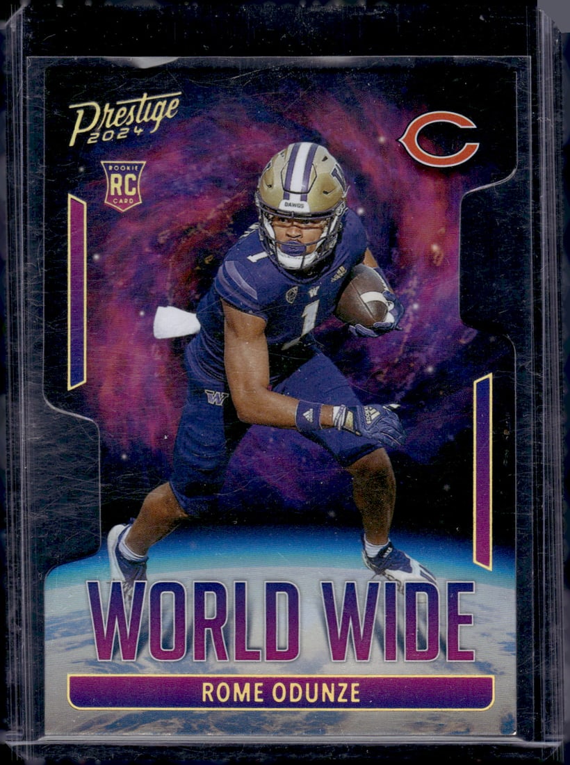 Rome Odunze Rookie Card World Wide Case Hit 2024 Panini Prestige #WW-ROE Bears: Panini Select, Prizm, Mosaic, Contenders, Zenith, Phoenix, Illusions, Absolute, Rookie NFL Sports Trading Cards, SP, SSP, Cards, Football Cards for Sale Near Me, Superbowl & Hall of Fame Player Cards,