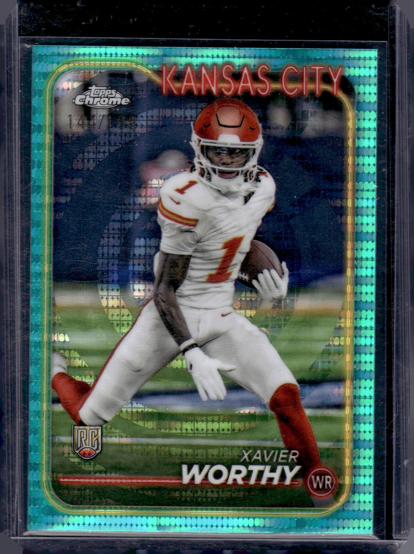 Xavier Worthy Rookie Card Aqua Sonar Refractor /199 2024 Topps Chrome #208 Chiefs: Topps Football NFL Trading Sports Cards, Sports Cards for Sale Near Me, Super Bowl & Hall of Fame Player Cards, Resurgence, Composite, SP, SSP, Valuable Auction Memorabilia Lots For Sale On Line
