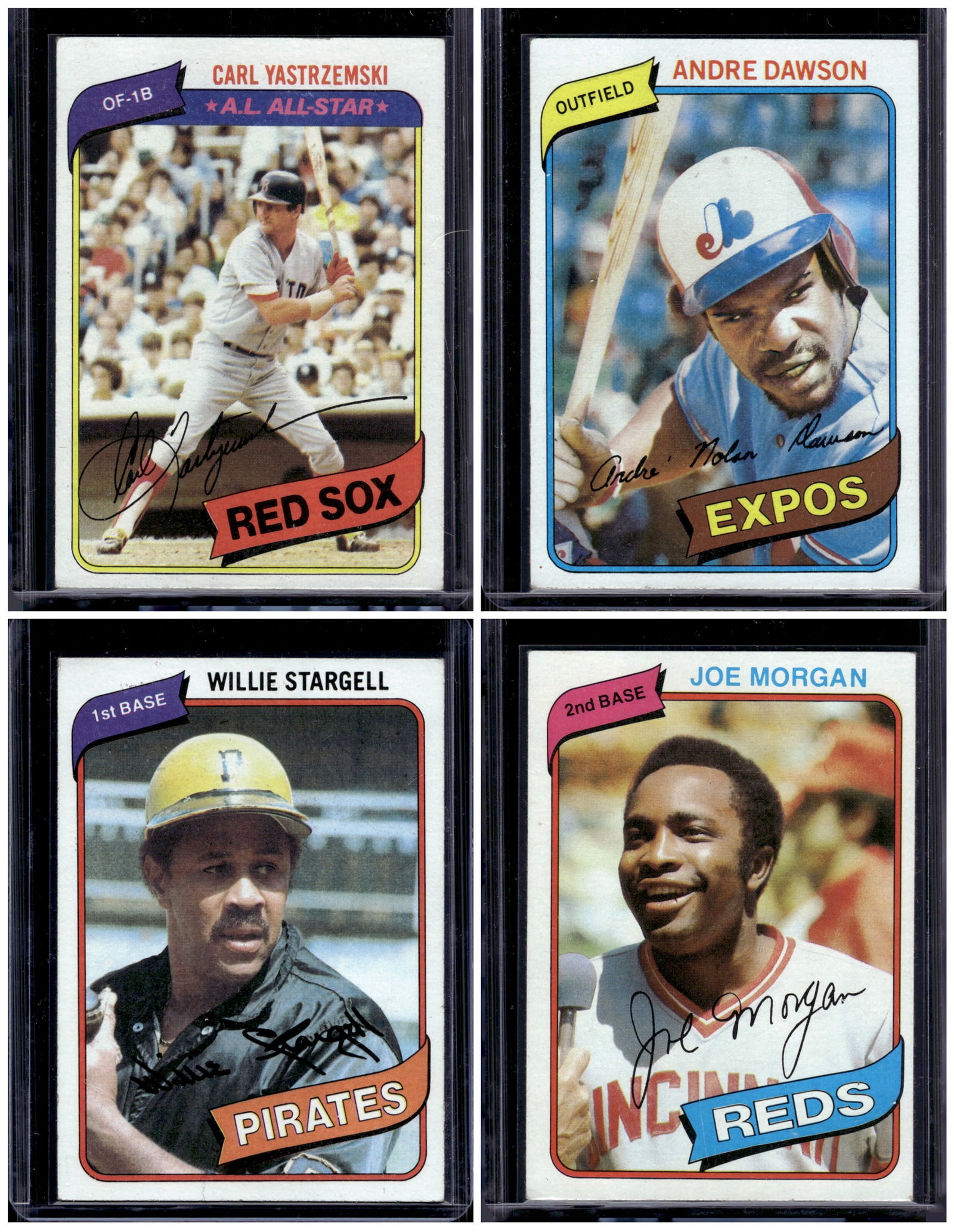 Lot of 4 1980 Topps Baseball Cards. Yastrzemski, Dawson, Stargell, Morgan (1 of 2)