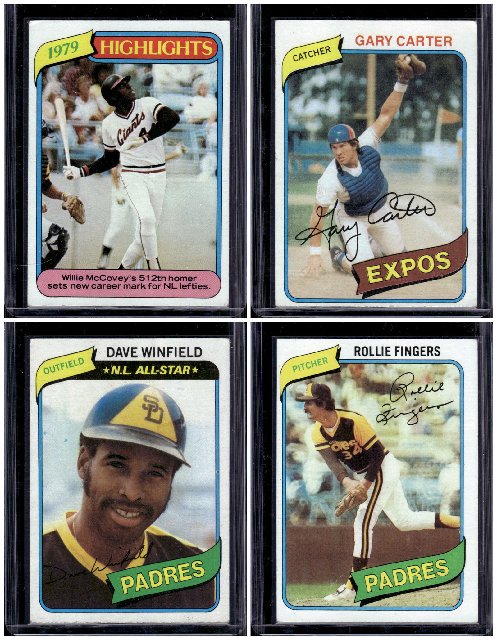 Lot of 4 1980 Topps Baseball Cards. McCovey, Carter, Winfield, Fingers (1 of 2)