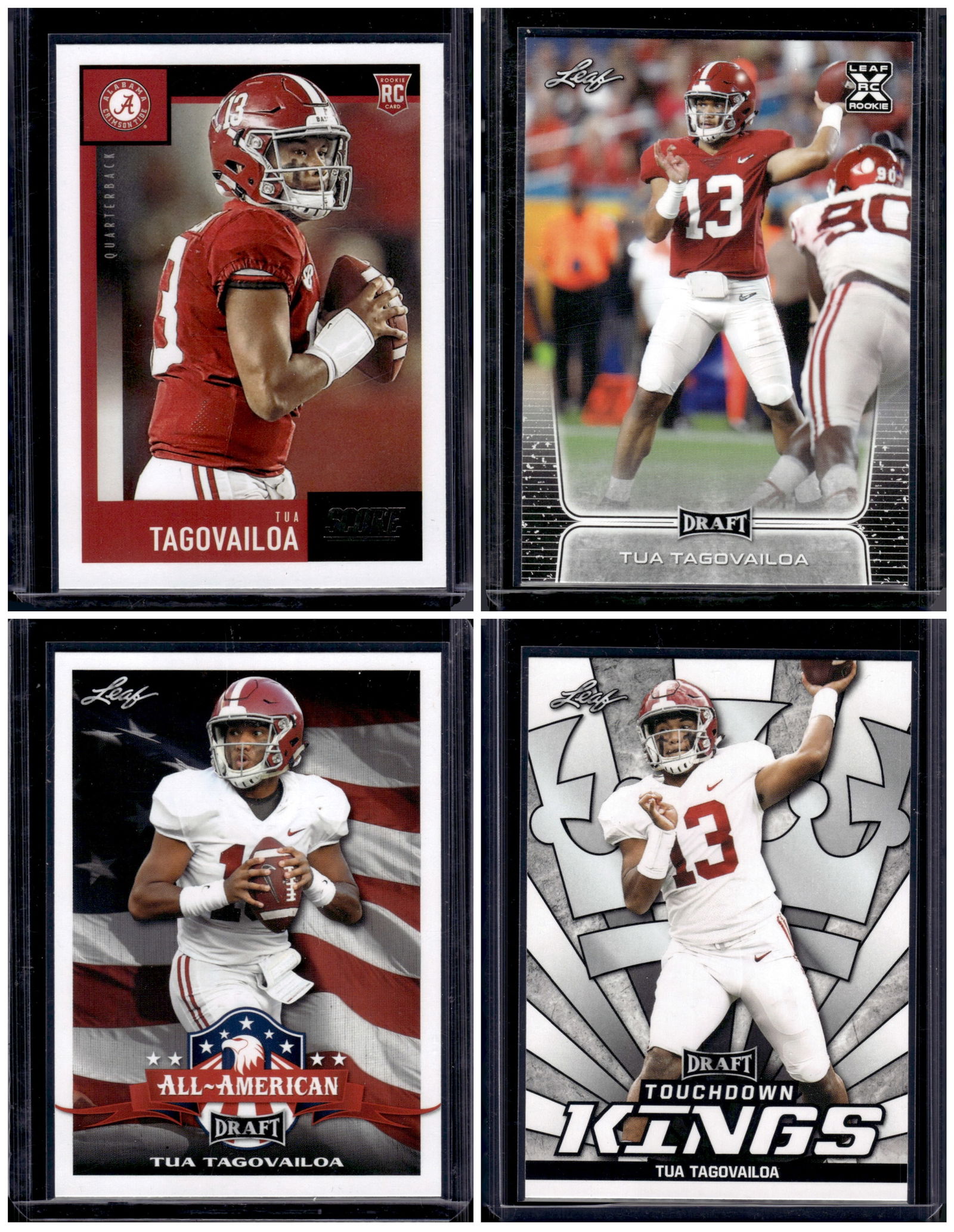 Lot of 4 Tua Tagovailoa Rookie Cards. 1 Score & 3 Leaf, All Different, See Pictures (1 of 2)