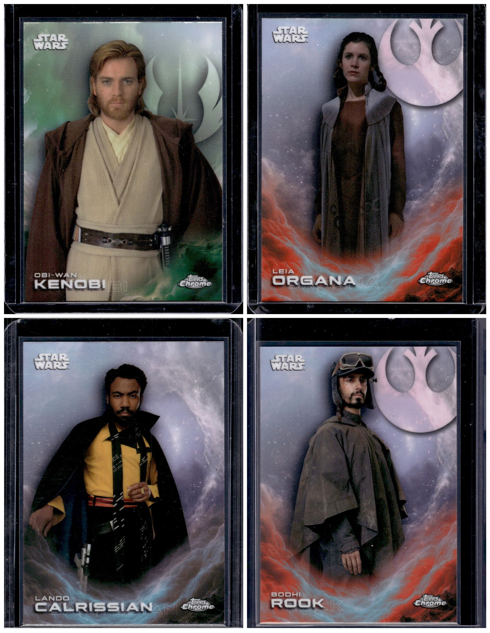 Lot of 4 2025 Star Wars Topp Chrome Refractors. Obi-Wan Kenobi, Leia Organa, Lando (1 of 2)