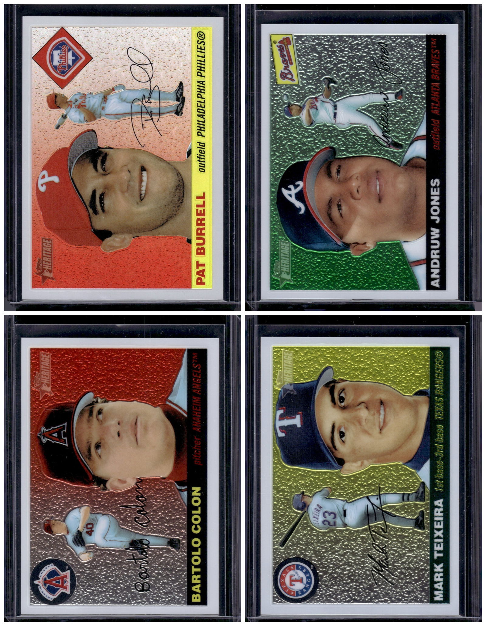 Lot of 4 2004 Topps Heritage Chrome Numbered Cards. Pat Burrell, Jones, Colon, Teixeira (1 of 2)