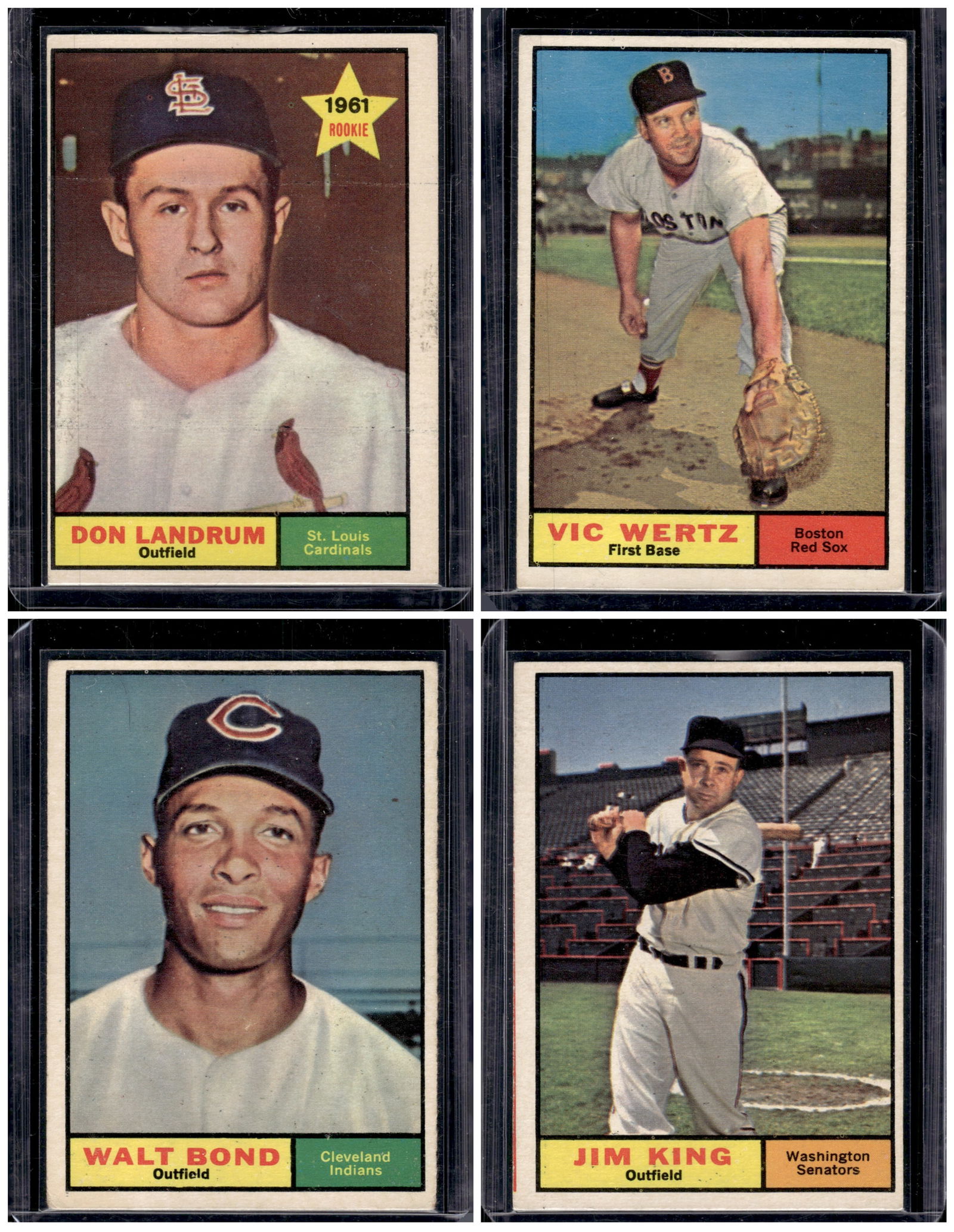 Lot of 4 1961 Topps Vintage Baseball Cards. All Different, Condtions Vary, See Pictures (1 of 2)