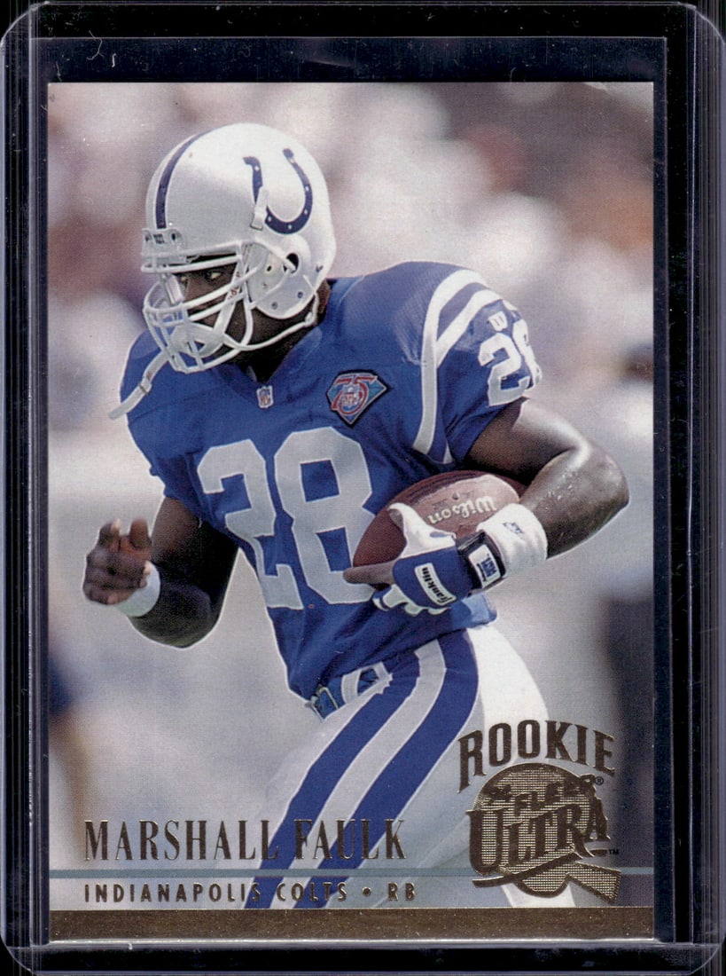Marshall Faulk Rookie Card 1994 Fleer Ultra #408 Colts: Fleer Vintage Football NFL Trading Cards, Old Sports Cards for Sale Near Me, Hall of Fame & Super Bowl Player Cards, Auction Memorabilia Lots for Sale on Line