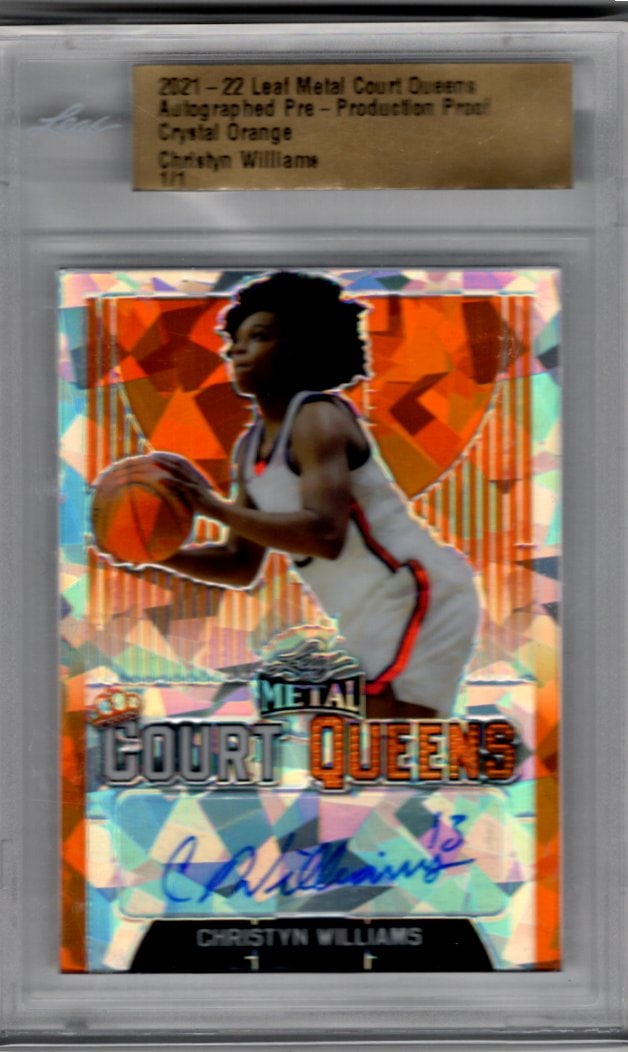 Christyn Williams Crystal Orange 1/1 Auto 2021-22 Leaf Metal Court Queens (1 of 2)