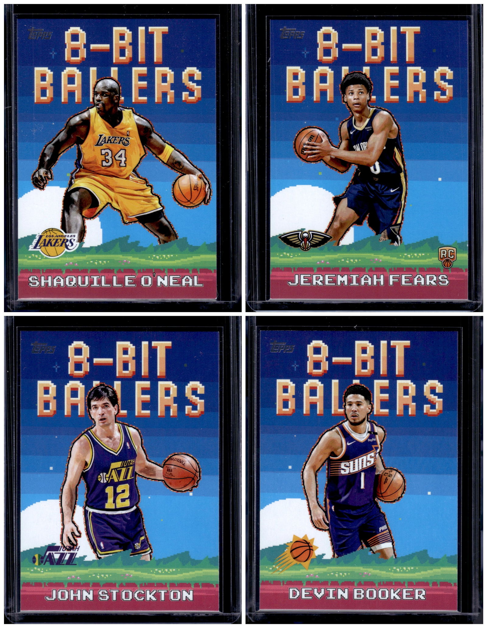 Lot of 4 2025-26 Topps NBA 8-Bit Ballers Inserts. O'Neal, Fears RC, Booker, Stockton (1 of 2)