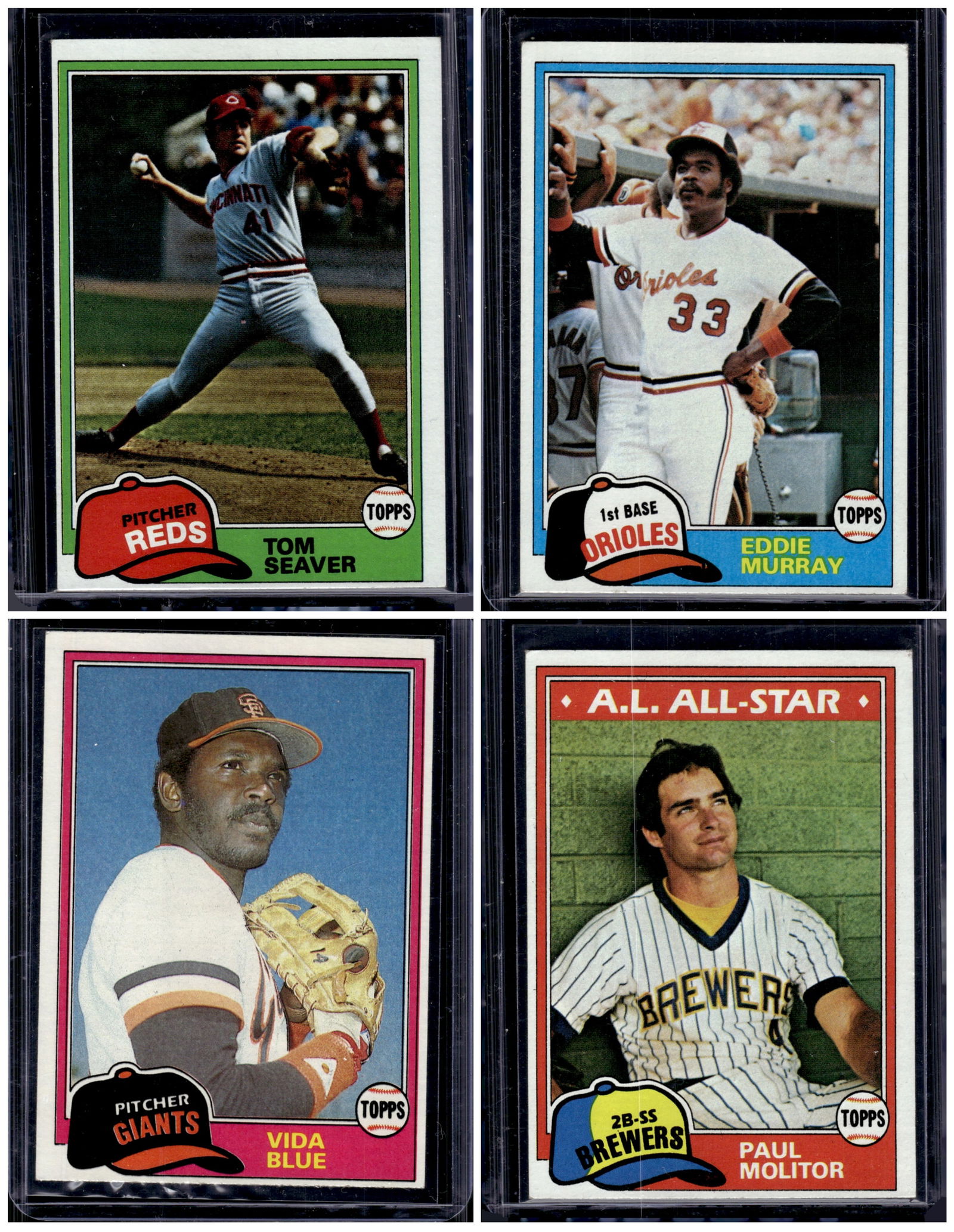 Lot of 4 1981 Topps Baseball Cards. Seaver, Murray, Blue, Molitor (1 of 2)