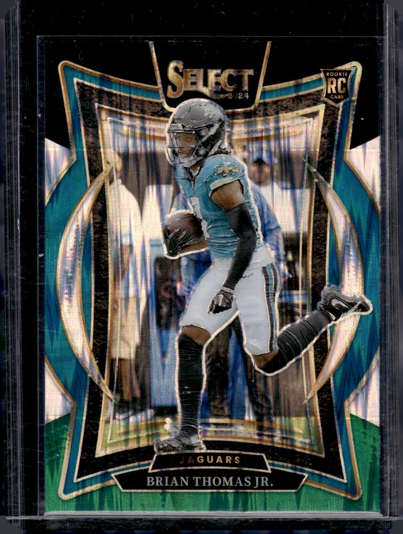 Brian Thomas Jr. Rookie Card Black/Green Shock Prizm 2024 Select #91 Jaguars: Panini Select, Prizm, Mosaic, Contenders, Zenith, Phoenix, Illusions, Absolute, Rookie NFL Sports Trading Cards, SP, SSP, Cards, Football Cards for Sale Near Me, Superbowl & Hall of Fame Player Cards,