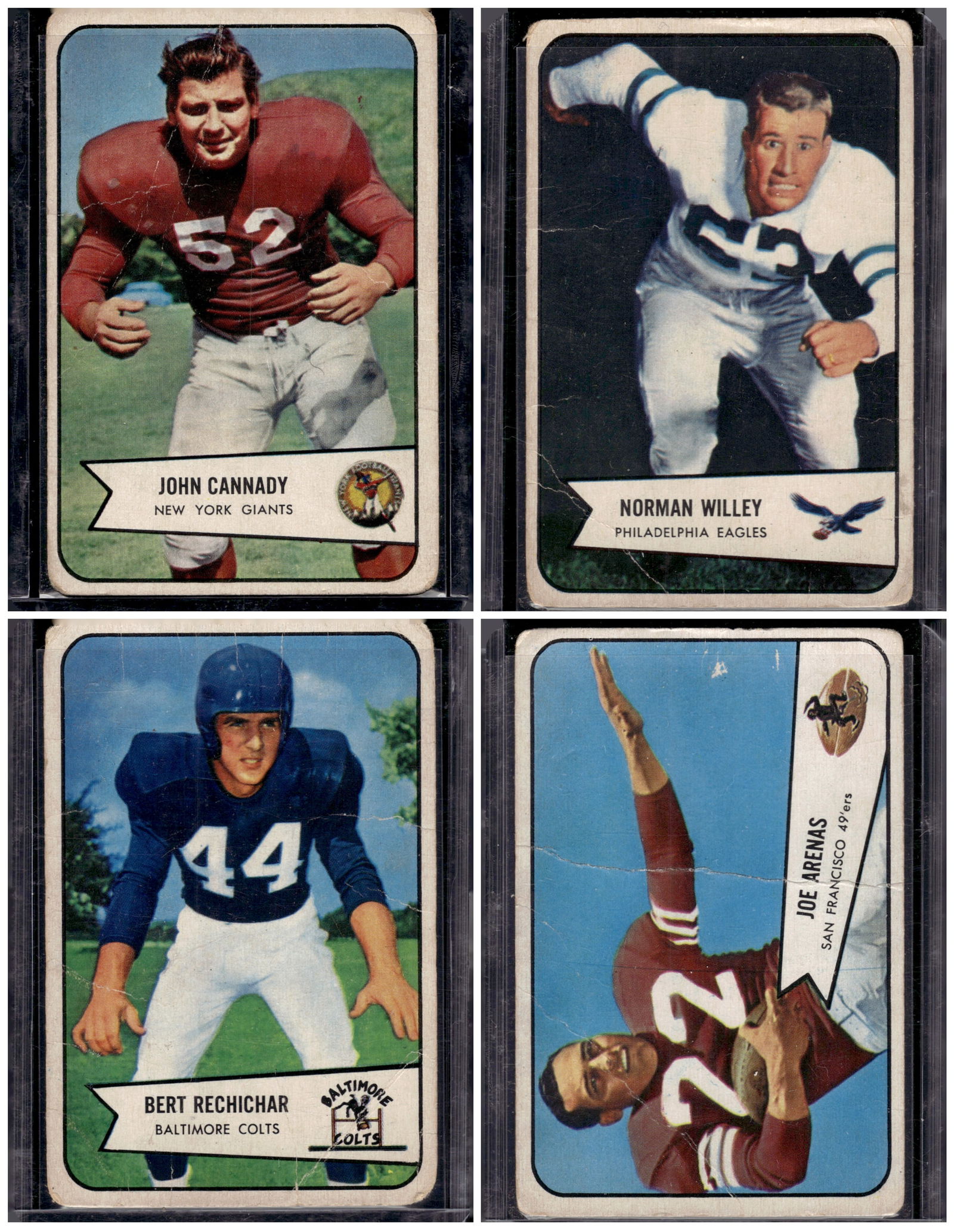 Lot of 4 1954 Bowman Vintage Football Cards. All Different, Poor Condition, See Pictures (1 of 2)