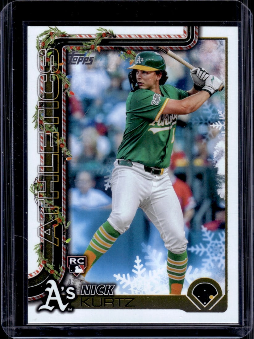 Nick Kurtz Rookie Card 2025 Topps Holiday #H40 Oakland Athletics: Topps Baseball MLB Trading & Sports Cards, Sports Cards for Sale Near Me, World Series & Hall of Fame Players Memorabilia, Refractors, X-Fractors, Numbered, SP, SSP, Valuable Auction Memorabilia Lots 