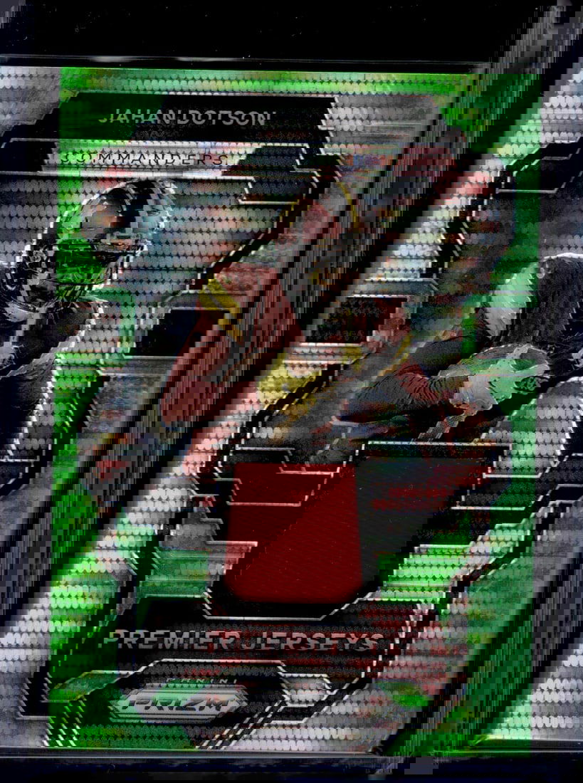 Jahan Dotson Neon Green Pulsar Patch 2024 Panini Prizm #PJ-JD Commanders, Eagles: Panini Select, Prizm, Mosaic, Contenders, Zenith, Phoenix, Illusions, Absolute, Rookie NFL Sports Trading Cards, SP, SSP, Cards, Football Cards for Sale Near Me, Superbowl & Hall of Fame Player Cards,