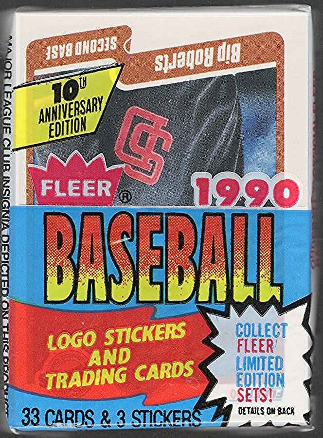 1990 Fleer Baseball Series 1 CELLO FAT PACK Retail Box Pack - 33 Cards & 3 Stickers Sports Cards: Vintage Valuable Fleer Baseball MLB Trading & Sports Cards, Rookies in This Set Include Frank Thomas, Sammy Sosa, Larry Walker, Bernie Williams, New York Yankees, Old Sports Cards for Sale Near Me, Wo