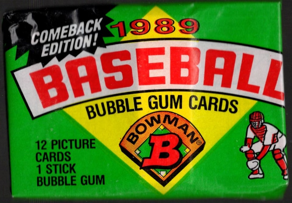 1989 Bowman Vintage Baseball Cards Retail Box Wax Pack Sports Cards MLB Trading Cards: Bowman Vintage Valuable Rookie Baseball MLB Trading & Sports Cards, Rookie Cards in this set are Ken Griffey, Jr, Gary Sheffield, John Smoltz, Old Sports Cards for Sale Near Me, Auction Memorabilia Lo
