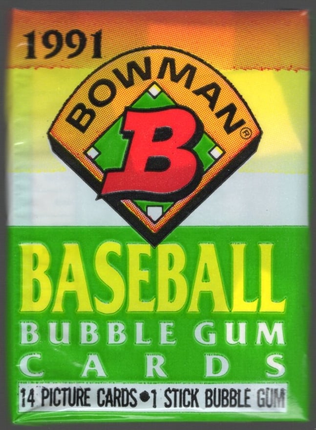 1991 Bowman Vintage Baseball Cards Retail Box Wax Pack Sports Cards MLB Trading Cards: Bowman Vintage Valuable Rookie Baseball MLB Trading & Sports Cards, Rookie Cards in this set are Jeff Bagwell, Ivan Rodriguez, Kenny Lofton, Chipper Jones, Mike Mussina, Jim Thome, old Sports Cards fo